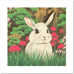 Vintage Mini Lop Rabbit Baby Bunny in Floral Nature Posters and Art